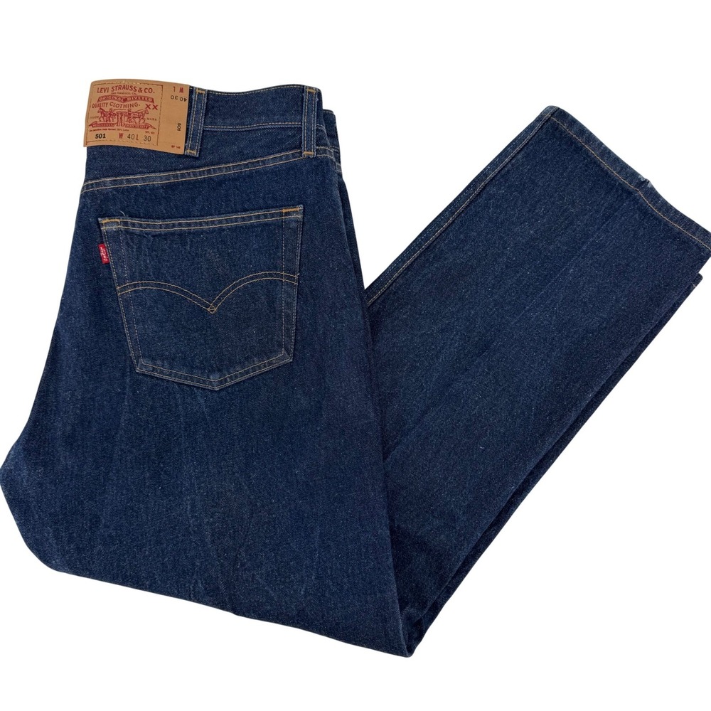 Levis 501 Original Fit Jeans Mens 40x30 Dark Wash Blue Denim Button Fly Straight